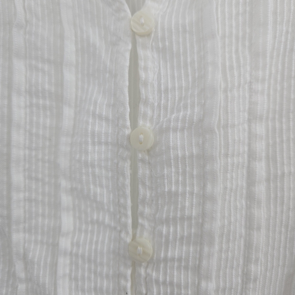 Quince Blouse Textured Cotton White Peasant Top - Picture 6 of 16